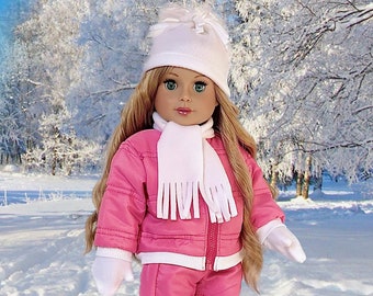 Let It Snow - Clothes Fits 18 inch Dolls - Pink Snow Pants and Jacket, White Turtleneck, Hat, Scarf, Mittens and Boots