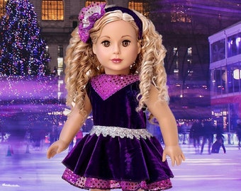 Ice Skating Queen - Doll Clothes for 18 Inch Dolls - Purple Leotard with Ruffle Skirt, Decorative Headband and White Skates