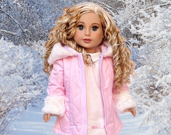 Cotton Candy - Doll Clothes for 18 inch Doll - Pink Parka with Hood, Short Ivory Dress and Pink Boots