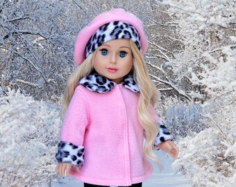 Elegance - Clothes Fits 18 inch Doll - Pink Fleece Coat, matching Hat, Black Pants and Pink Boots