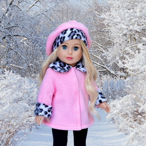 Elegance - Clothes Fits 18 inch Doll - Pink Fleece Coat, matching Hat, Black Pants and Pink Boots