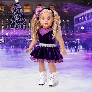 Ice Skating Queen - Doll Clothes for 18 Inch Dolls - Purple Leotard with Ruffle Skirt, Decorative Headband and White Skates