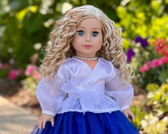 Ocean Breeze - White Blouse, Blue Skirt And Necklace - 3 Piece Outfit for 18 inch Dolls  (Doll Not Included)