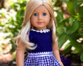 Blue Plaid Smocked Floral Dress Doll Clothes For 18 Inch American Girl 