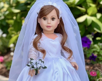 Princess Kate - Doll Clothes for 18 Inch Dolls - Royal Wedding Dress with White Shoes, Bouquet and Tulle Veil