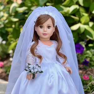 Princess Kate - Doll Clothes for 18 Inch Dolls - Royal Wedding Dress with White Shoes, Bouquet and Tulle Veil