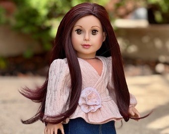 Passion For Fashion -Clothes Fits American Girl 18 inch Doll Pink Sweater Blouse with Jeans Skirt and Boots (Doll Not Included)