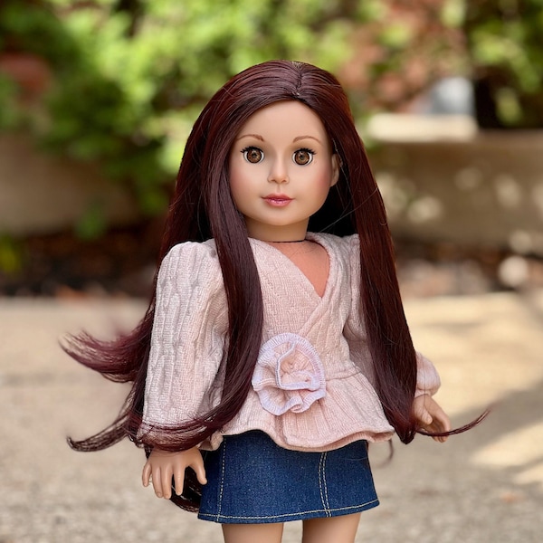 Passion For Fashion -Clothes Fits 18 inch Doll  - Pink Sweater Blouse with Jeans Skirt and Boots (Doll Not Included)