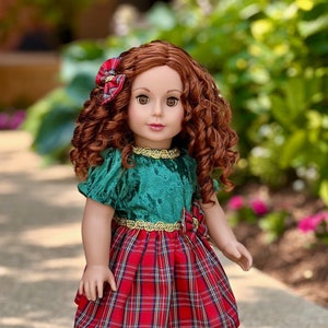 Christmas Classic - Doll Clothes for 18 Inch Dolls - Green and Red Holiday Party Dress with Red Shoes and Bow