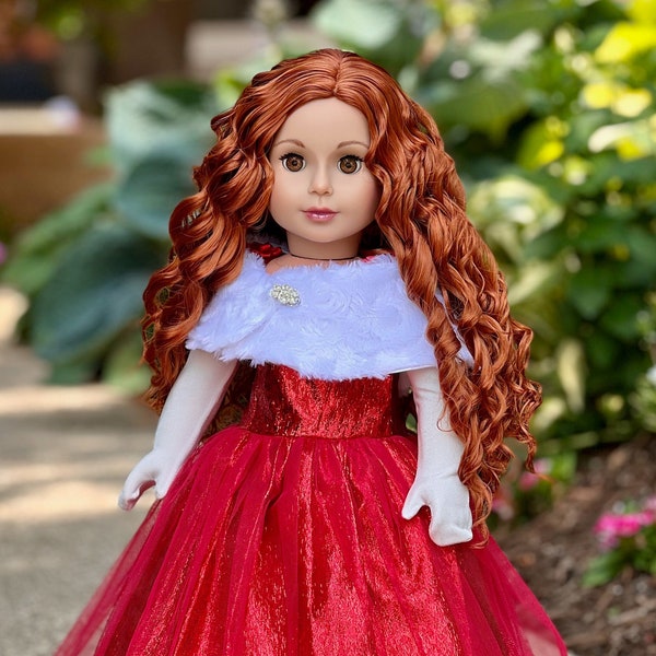 Lady in Red - 3 Piece Outfit - Red Gown, Gloves and Cape - Doll Clothes Fits 18 Inch Doll, 18 inch Doll Holiday Dress