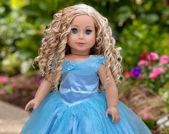 Blue Gown - Clothes Fits 18 inch Doll - Blue Gown with Silver Slippers