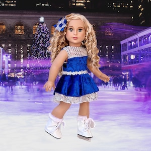 Ice Dancer Doll Clothes for 18 Inch Doll Blue Leotard With Double Blue and Silver Ruffle Skirt Decorative Head Flower White Skates Etsy