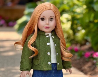 Camo Chic - Clothes Fits American Girl 18 inch Doll - Green Jacket, Ivory Tank Top, Denim Skirt and Camouflage High Boots