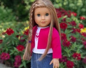 Fuchsia Heart - Doll Clothes for 18 inch American Girl Doll - 4 Piece Outfit - Fuchsia Jacket, T-Shirt, Denim Skirt and Boots