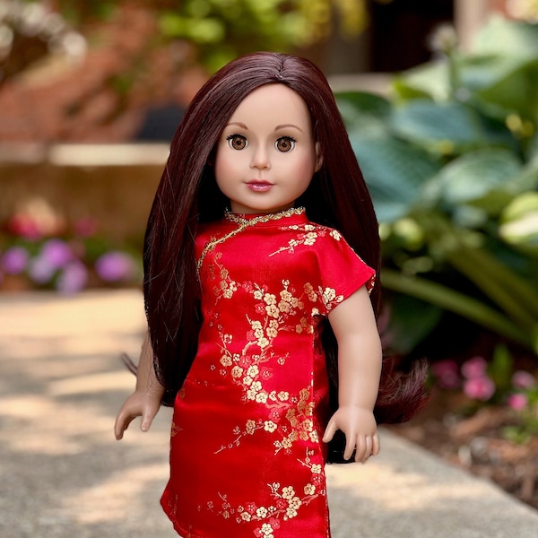 Asian Beauty - Clothes for 18 inch Doll - Asian Red and Gold Traditional Dress with Red Shoes