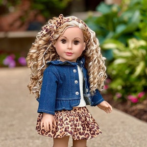 Adventure - Doll Clothes for 18 Inch Dolls - 5 Piece Outfit - Jeans jacket, Ivory Tank Top, Skirt, Scarf and Boots