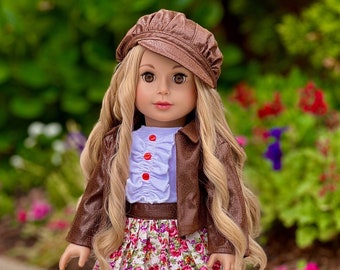 Urban Explorer - Doll Clothes for 18 inch Doll - Brown Motorcycle Jacket, Paperboy Hat, Dress and Boots