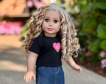 Rock Star - Doll Clothes Fits 18 inch Doll - 3 Piece Outfit - T-Shirt, Denim Skirt and Hot Pink Boots