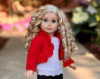 Uptown Girl - Doll Clothes for 18 inch Doll - 4 Piece Outfit - Red Ruffled Jacket, White Tank Top, Black Leggings and Boots