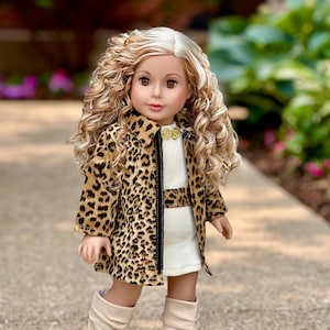 Fashion Girl - Clothes for 18 inch Doll - Cheetah Coat, Ivory Dress and Ivory Boots