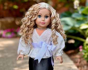 Rebel Glam - Ivory Blouse, Leather Skirt, White Shoes, Silver Necklace - 4 piece outfit for 18 inch dolls (Doll Not Included)