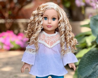 Trendy Girl - Doll Clothes for 18 Inch Dolls - 3 Piece Doll Outfit - White Cotton Blouse, Turquoise Leggings and White Shoes