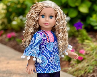 Stylish - 3 Piece Outfit - Clothes Fits 18 inch Doll - Blue Tunic, Leggings and White Cowboy Boots (Doll Not Included)