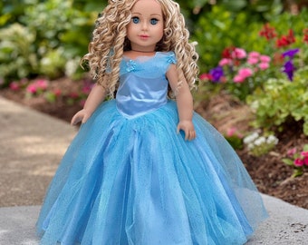 Cinderella - Clothes Fits 18 inch Doll - Blue Gown with Silver Slippers