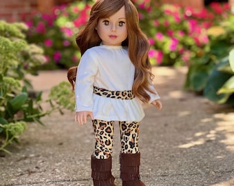 Fashion Safari - Clothes Fits 18 inch Doll - Ivory Velvet Tunic with Cheetah Leggings and Fringed Boots (Doll Not Included)