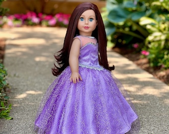 Misty Lilac - Lavender Satin, Mesh & Velvet Gown for 18" Dolls
