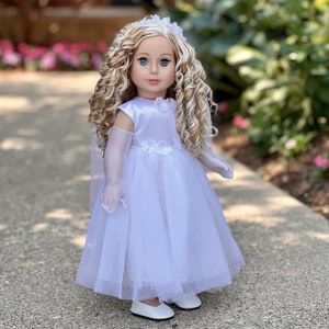 Little Angel - Doll Clothes for 18 inch Doll - White Satin First Communion Dress with Veil and Long Gloves and White Shoes