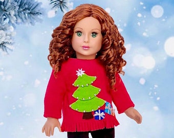 Christmas Sweater - Clothes Fits American Girl 18 inch Doll - 3 Piece Doll Outfit - Red Sweater, Black Pants and Boots
