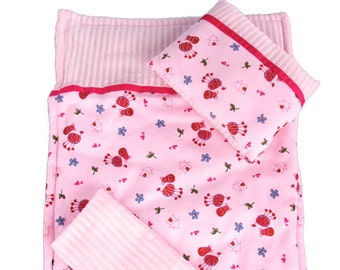 Perfect Bedding - Doll Accessories for 18 inch Doll - Pink Cozy Bedding includes Comforter, Blanket and Pillow