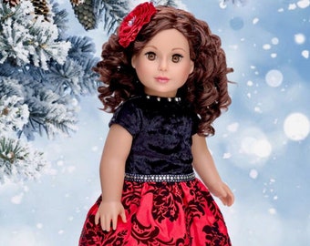 Holiday Spirit - Doll Clothes for 18 Inch Dolls - Holiday Red Taffeta Party Dress with Red Shoes and Headband