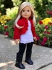 Uptown Girl - Doll Clothes for 18 inch American Girl Doll - 4 Piece Outfit - Red Ruffled Jacket, White Tank Top, Black Leggings and Boots 