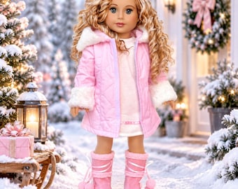 Cotton Candy - 18 inch Doll Clothes - Parka, Dress and Boots (Doll Not Included)