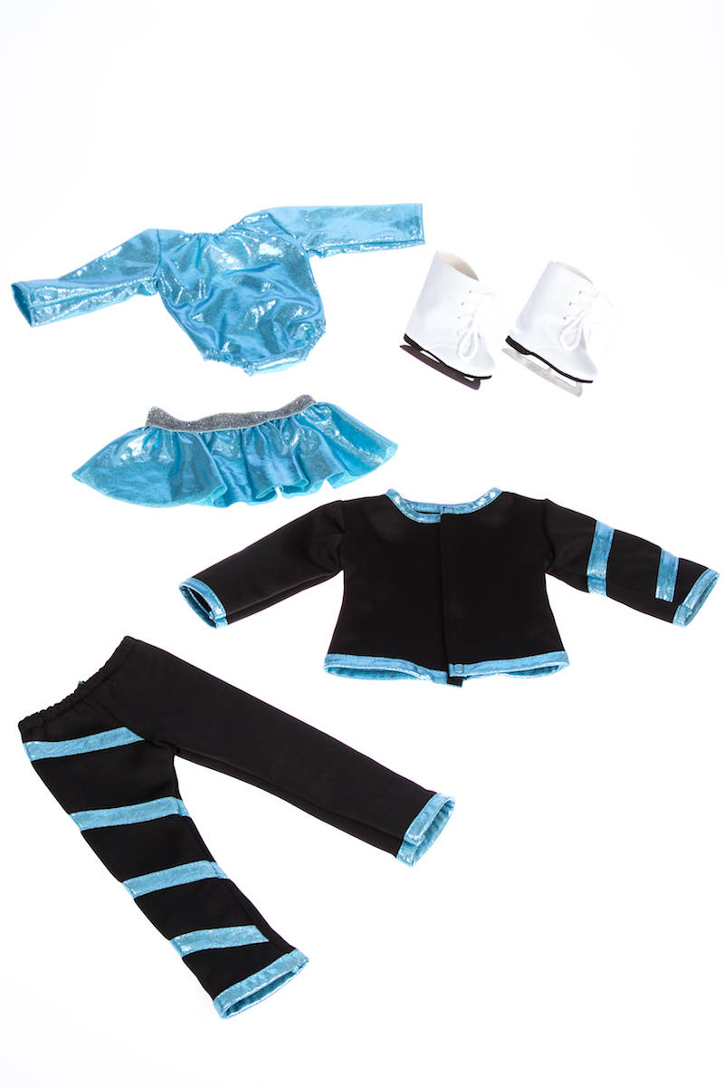 Super Skater Doll Clothes Set - 2 Complete Ice Skating Outfits For 18 Inch Dolls (5 Pieces)