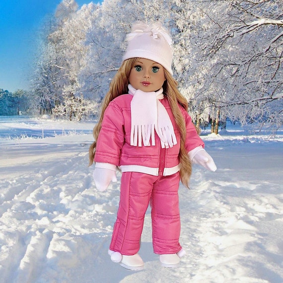 Let It Snow Clothes Fits 18 Inch Dolls Pink Snow Pants and Jacket, White  Turtleneck, Hat, Scarf, Mittens and Boots 
