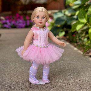 Prima Ballerina Clothes Fits 18 inch Doll 3 Piece Ballet Outfit Pink Leotard with Tutu, White Tights and Slippers image 2