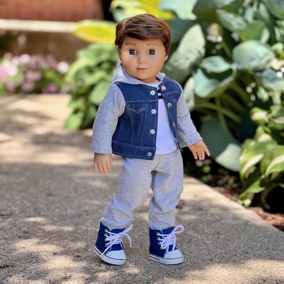 Boy Doll - 4 Piece 18 Inch Doll Outfit – Jeans Jacket, Sweatpants, T-Shirt and Boots