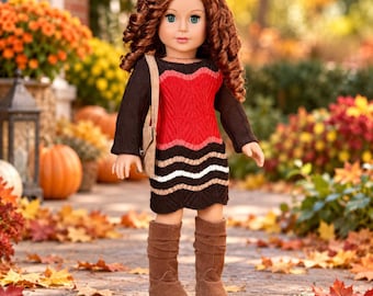Cozy Autumn - 3-Piece Outfit for 18 Inch Dolls – Knit Dress, Boots & Purse