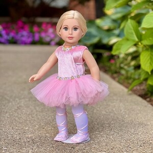 Prima Ballerina Clothes Fits 18 inch Doll 3 Piece Ballet Outfit Pink Leotard with Tutu, White Tights and Slippers image 7