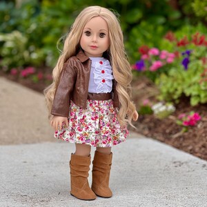 Urban Explorer Doll Clothes for 18 inch Doll Brown Motorcycle Jacket, Paperboy Hat, Dress and Boots image 5