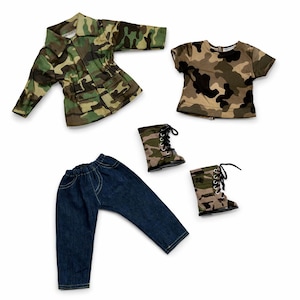 Military Style - 4 Piece 18 inch Doll Outfit - Camouflage Jacket, T-shirt, Jeans and Boots image 8