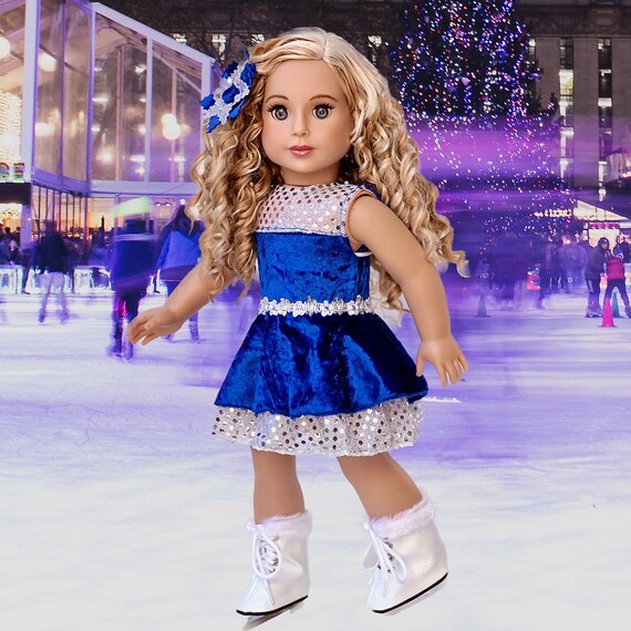 Ice Dancer Doll Clothes for 18 Inch Doll Blue Leotard With Double Blue and Silver Ruffle Skirt Decorative Head Flower White Skates Etsy