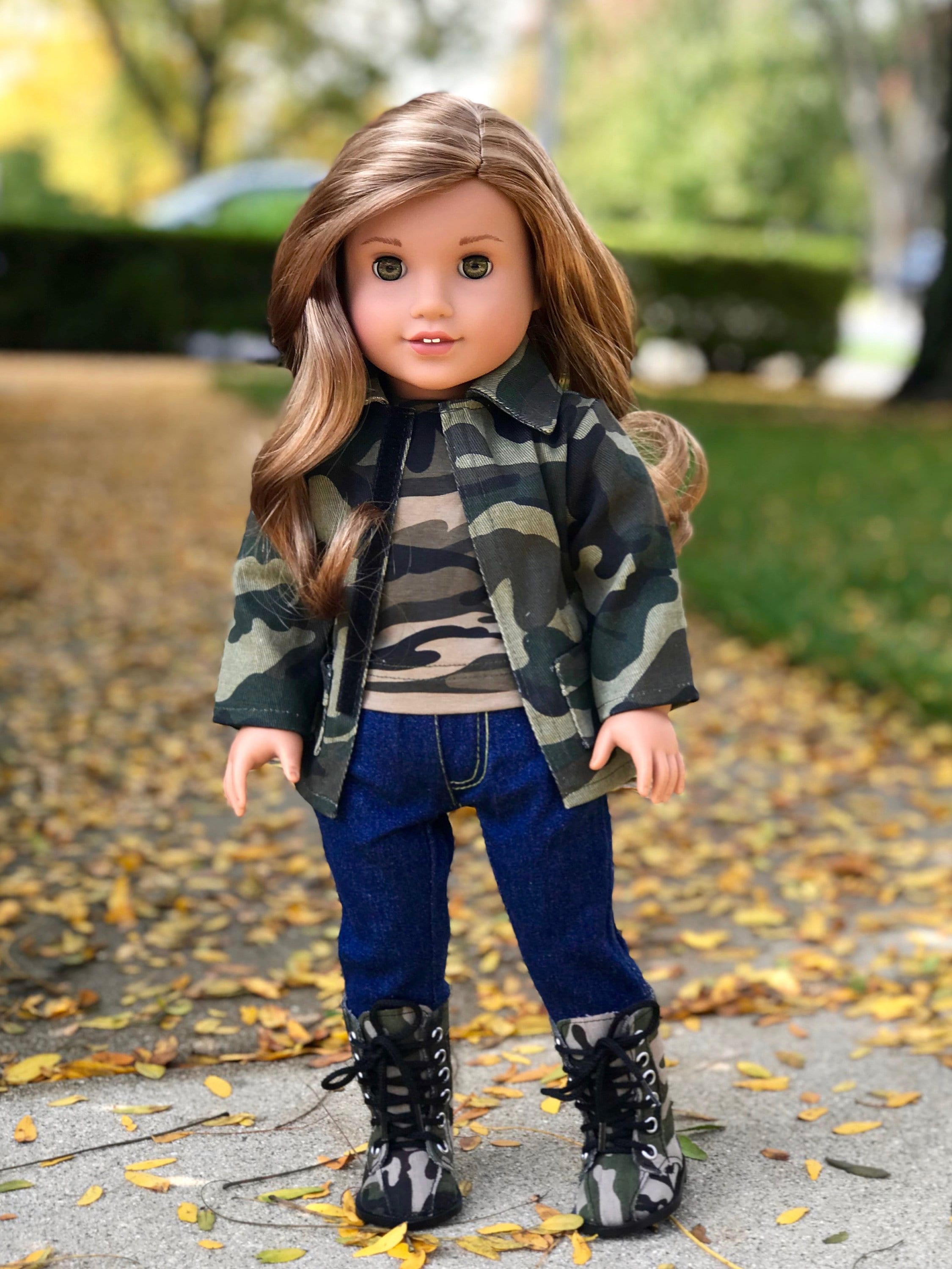 18 " Dolls 4 Pc Army Outfit With Hat & Flag fits American Girl Boy Doll Logan 