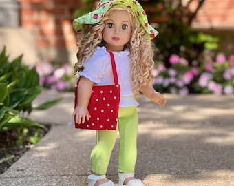 18 Inch Doll Summer Outfit – Tunic, Leggings, Hat, Bag, Shoes (Doll Not Included)