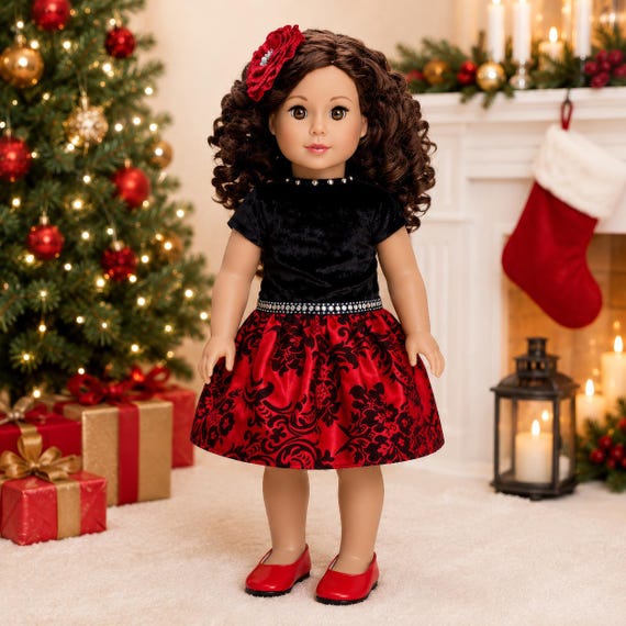 Holiday Spirit - 18 Inch Dolls Dress - Dress, Shoes & Headband