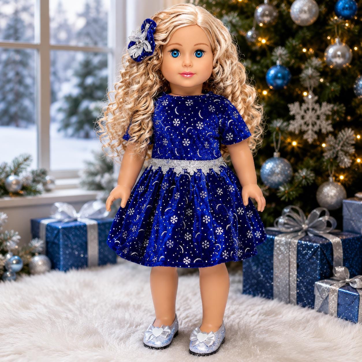 christmas dress with matching doll dress and Girl Bitty baby