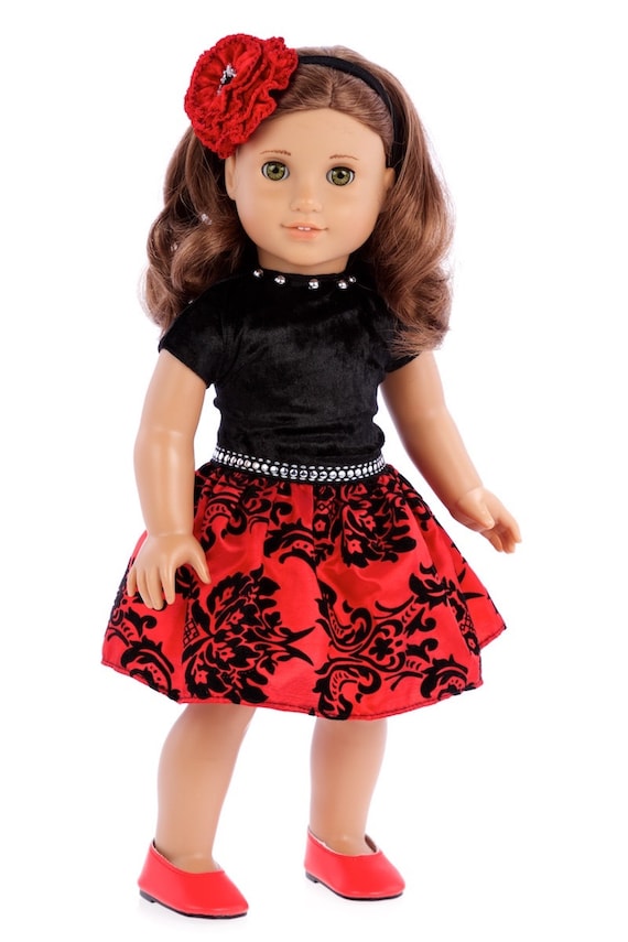 Red Velour Skating Dress /& Earmuffs for 18 inch American Girl Dolls